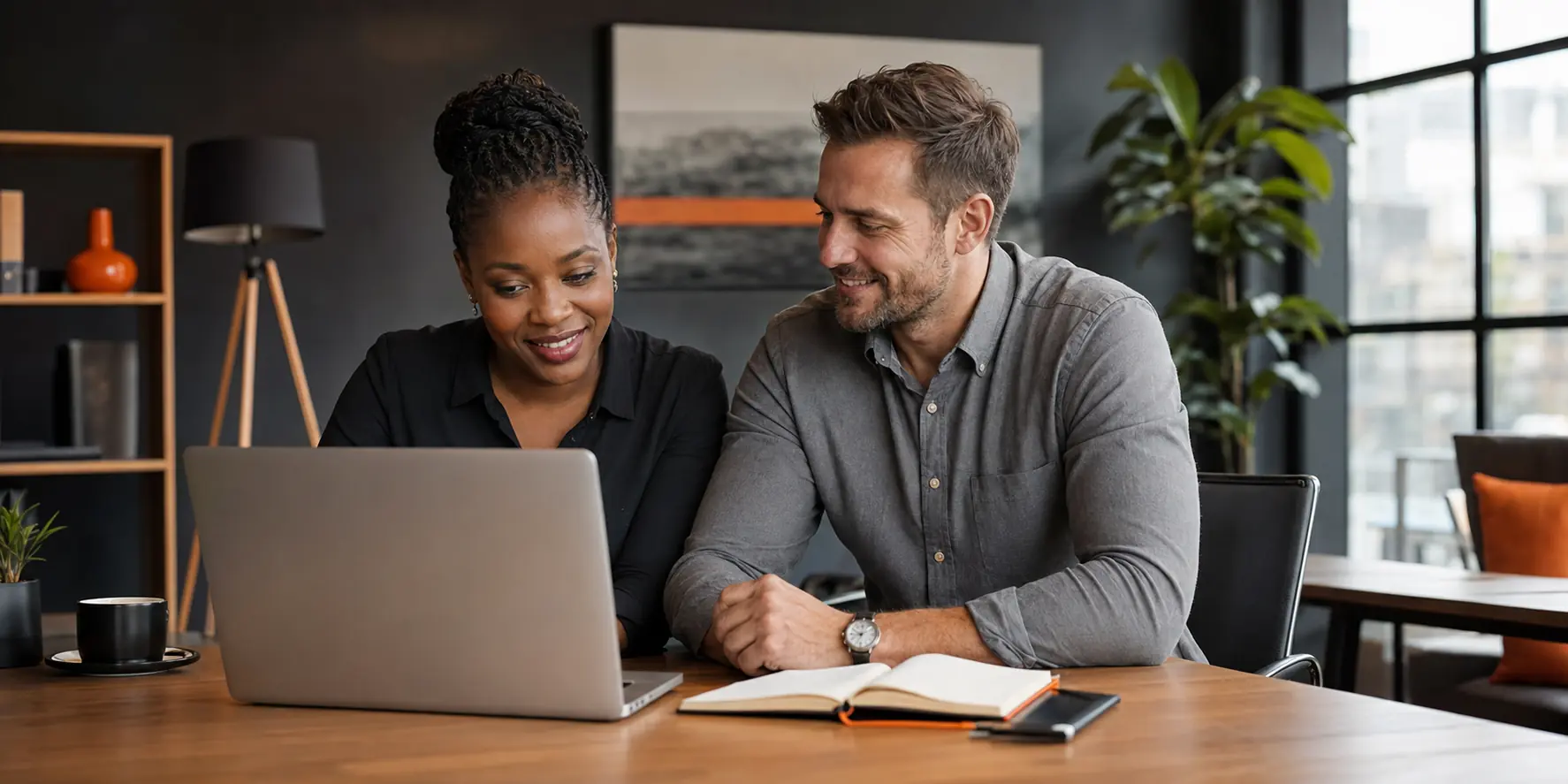 Black woman entrepreneur and White digital consultant choosing a business domain together