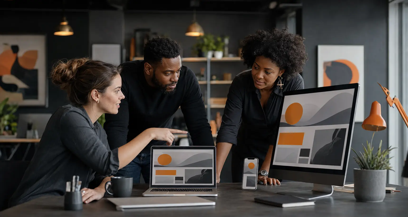 Black and White South African web professionals reviewing a responsive business website